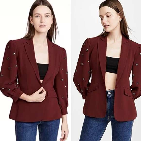 Cinq a Sept Amie Bejeweled 3/4" Puff Sleeve Tailored Fitted
Blazer Size 4 NEW - Picture 1 of 13